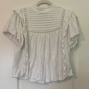 Free People White Ruffle Lace Blouse